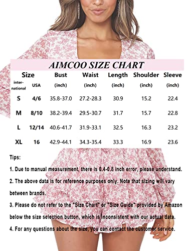 Aimcoo Women's Long Bubble Sleeve Polka Dot Romper Floral Print V-Neck Layer Ruffle Hem Casual Jumpsuits For Summer #TOP6