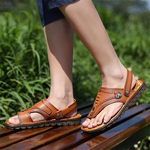 Flip Flops Mens Sandals Slippers Genuine Leather Beach Shoes Men's Trend Soft Casual Men's Non-Slip Two Uses Sandals(41)4