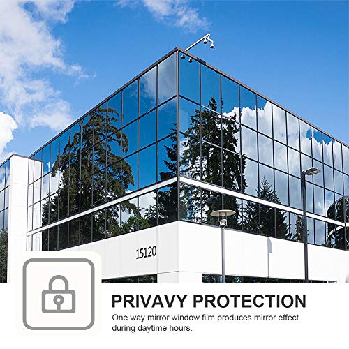 Window Privacy Film One Way Daytime Mirror Tint Treatments UV Heat Control Vinyl Stickers Sun Block Glass Paper Door Covering Reflective (Blue Silver, 17.5 Inch x 15.7 Feet)