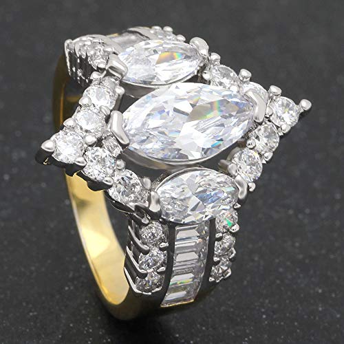 UFOORO Engagement Rings Inspired by Royal Wedding: 3 Stone Cubic Zirconia Crown & Simulated Gemstone Promise Ring: 18K Yellow Gold, 18K Rose Gold & Rhodium Plating, Size 5-102