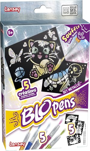 Lansay | BLOPENS SET METALLIC | Kit Créatif Enfants avec 5 Feutres Souffleurs Métalliques + Pochoirs Réutilisables + Feuilles Noires | Effet Aérographe Magique | Dessin et + - vue 2