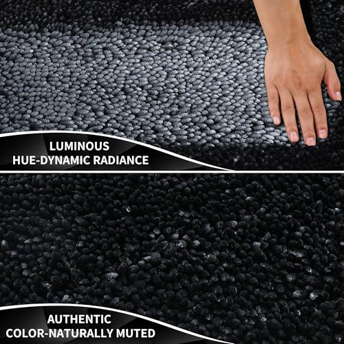 Image of Yimobra Long Bathroom Rugs Runner 55x24 Inch, Extra Thick Soft Absorbent Chenille Bath Mat, Non Slip Machine Washable, Quick Dry Bath Rugs for Bathroom Floor, Tub and Shower, Black