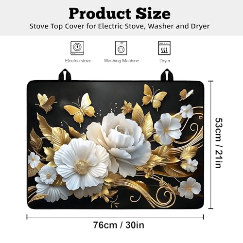 Image of Multi-Design Stove Top Cover for Glass /Electric Stoves - 3-in-1 Heat-Resistant Protector Mat, Non-Slip Drying Rack 30 inch L x 21 inch W (Butterfly-Flower)