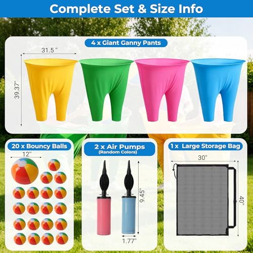 Image of Granny Pants Yard Game, Granny Pants Outdoor Game with Oversized Pants, Bouncy Balls, Pumps & Storage Bag, Backyard Games for Adults, Family Reunion, Carnival Field Day Events Toss Games
