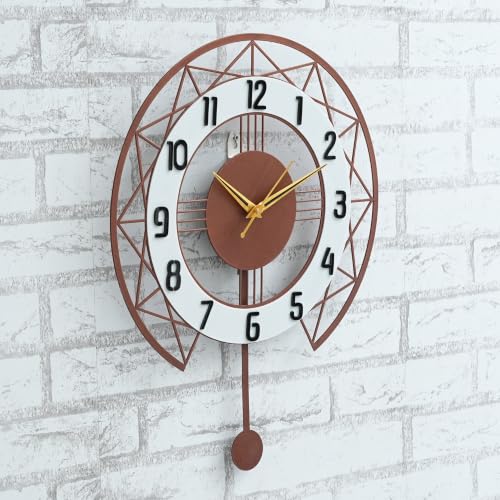 Image of Metal Pendulum Wall Clock for Living Room Stylish | Fancy Large Wall Clocks for Office, Bedroom & Drawing Room | Luxury Wall Watch for Home Decoration (Copper 40Cm)