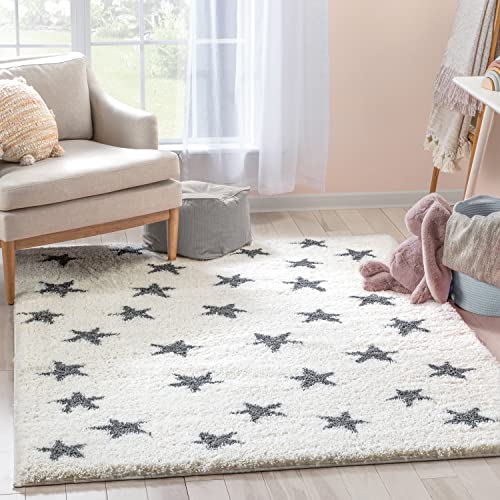 Image of Well Woven Celestia Ivory & Grey Stars Pattern Stain-Resistant Area Rug (5'3" x 7'3")