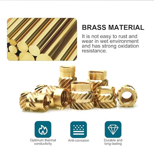 #6-32 Threaded Inserts with M2-M8 Heat Set Insert Tools,Brass UNC knurled Nuts for 3D Printing Components and Plastic Parts (50Pcs #6-32 * 4 * 5.33 and 50Pcs #6-32 * 6.35 * 5.33) - Image 4