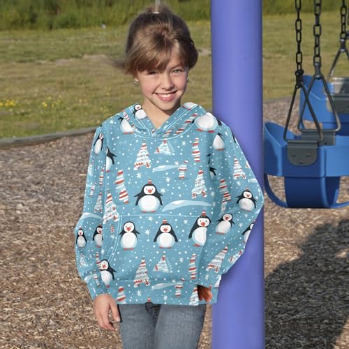 Kids Hoodies Sweaters Christmas Xmas Penguin Hooded Sweatshirts with Big Pockets for Boys Girls B04004294