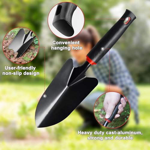 Gartengeräte 3-teilig mit rutschfestem Griff – Professionelles Set aus Edelstahl zum Bepflanzen, Ausgraben und Hacken (Kehrschaufel, Pflanzkelle, Doppelhacke) – Bild 4