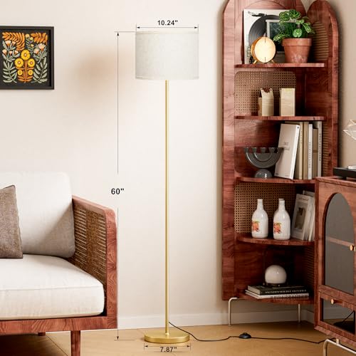 Image of Ambimall 60'' Modern Floor Lamp with Shade, Tall Lamps for Living Room, Bedroom, Office, Dining Room, Beige Shade with Gold Pole(Without Bulb)