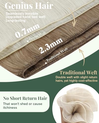 Image of Ugeat 24 Inch Genius Weft Hair Extensions Human Hair Platinum Blonde Genius Weft Hair Extensions Blonde Real Human Hair Genius Wefts Extension Cuttable Add Length 80G
