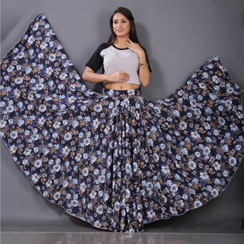 Image of JYESHTA Women's American Crepe Flared A Line Stitched Long Skirt with 12 Mtr Flare 40 in Height | Skirts for Women Long Length | Long Skirts for Girls