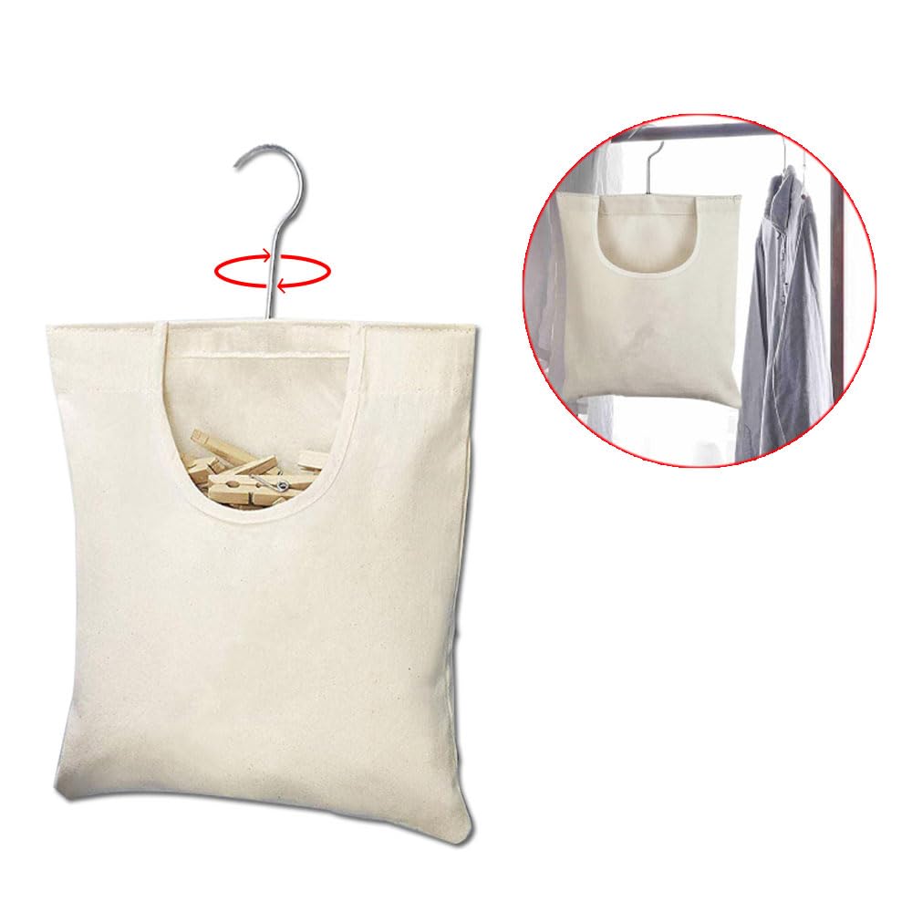 2 Porta Mollette Da Bucato - 27x32cm, Con Gancio Girevole 360°, Tessuto Oxford - Foto 3