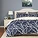 Duvet Cover Set with Zipper Closure-Branch and Plum Blue Printed Pattern,Full/Queen (90