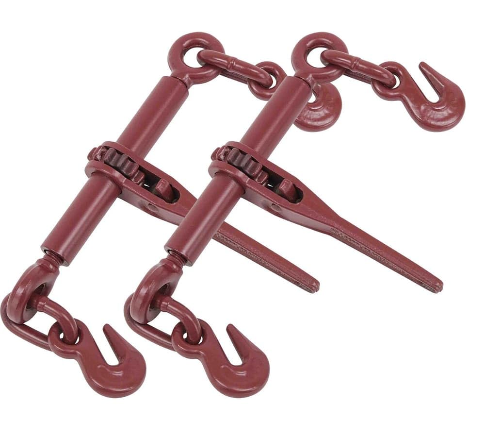 Mytee Products (2 Pack) Ratchet Chain Binder 1/4" - 5/16" Chain Binders Tie Down Hauling Red