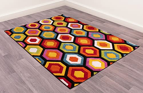 Lord of Rugs Quality Handcarved Geometric Design Rainbow Bedroom Living Room Multi Coloured Rug Marco Multi Large 160x230 cm (5'3"x7'7") - Image 4