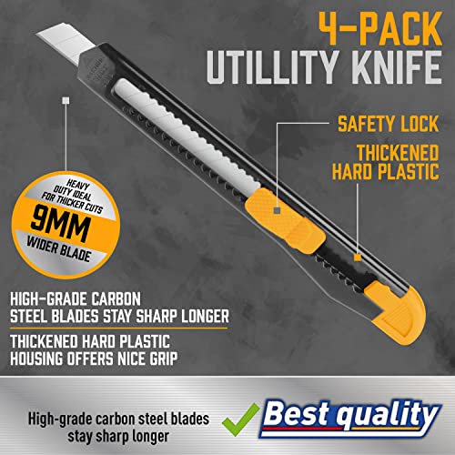 Image of Amartisan 14-Piece Retractable Box Cutter, Utility Knifes for Boxes, Cartons, Cardboard Cutting, 18mm & 9mm Wide Blade Cutter, Very Suitable for Office and Home Use. (Pack of 4)