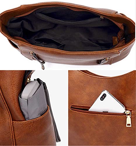 Womens Leather Crossbody Bags Retro Double Zipper Tassel Tote Bag Shoulder Diagonal Bag Brown,Brown2