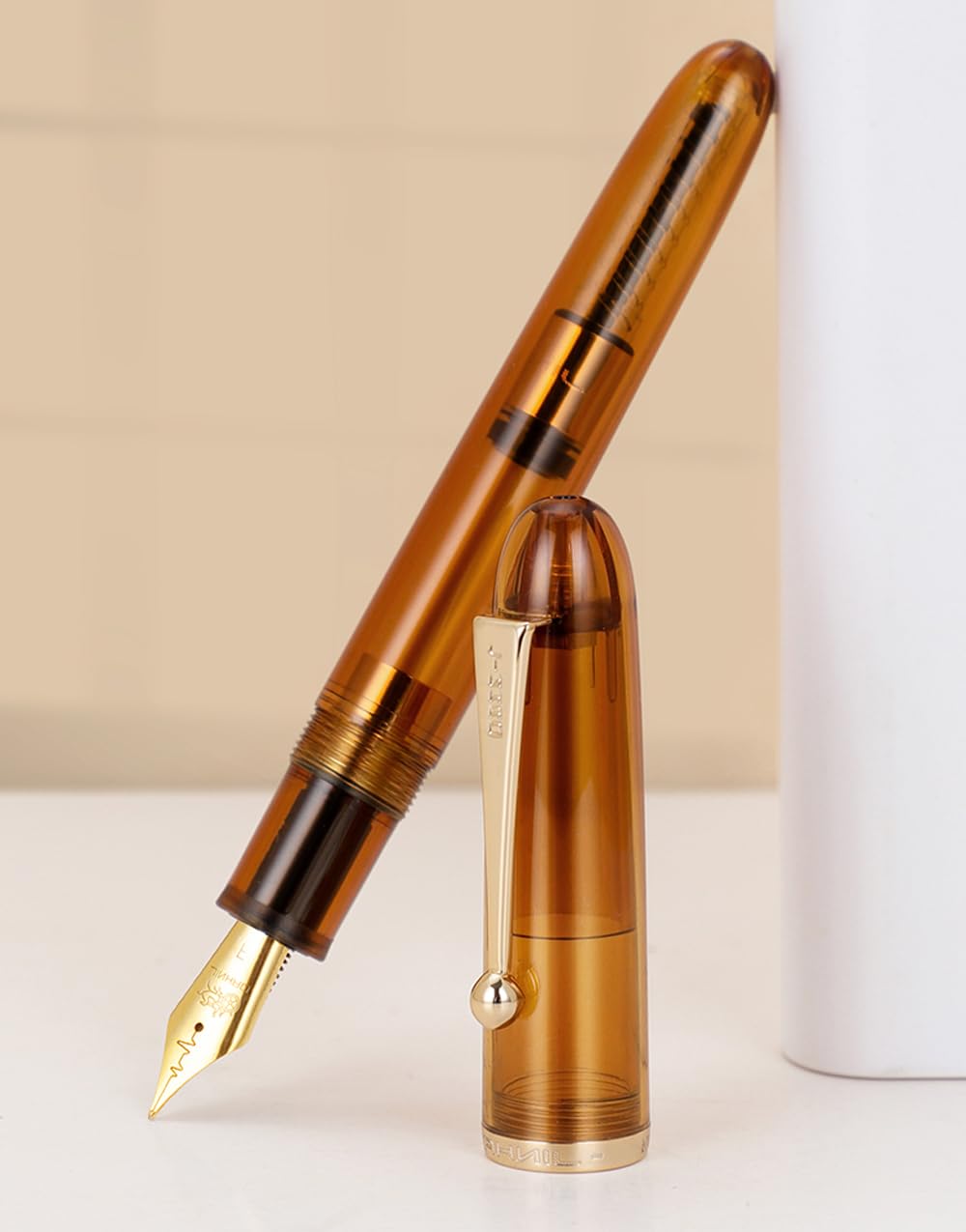 Jinhao 9016 Brown Acrylic Fountain Pen Dadao Series Size #6 Fine Heartbeat Nib, with Large Capacity Ink Convert