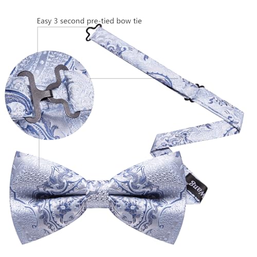 Image of YOHOWA Paisley Striped Men Bow Tie Pre-Tied Formal Adjustable Colorful Bowties Handkerchief Cufflinks Set Wedding Party