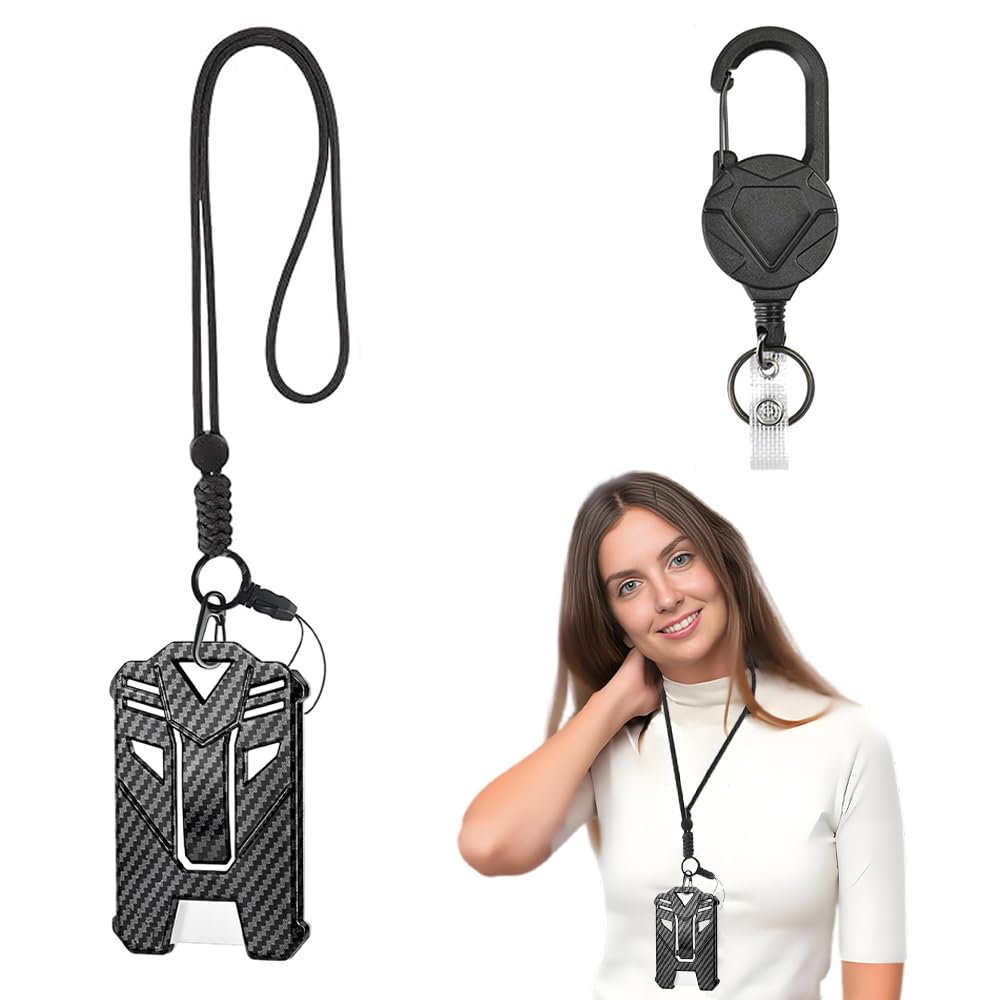 Plastic Neck Strap with Single Sided Id Card Holder Heavy Duty Retractable Keychain for Holiding ID Cards Keys Access Passes