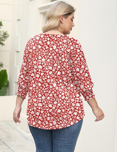Rapbin Womens Plus Size Tops 3/4 Sleeve Blouses Shirts Casual V Neck Loose Tunic Tops 1X-5X
