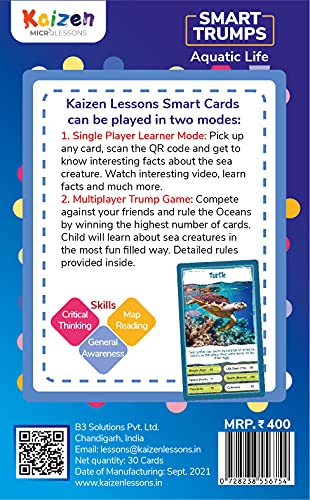 Image of Kaizen MicroLessons: Aquatic Life Smart Trump Cards. Cards to Enhance General Awareness for Age 6-13. Learn While Playing. General Knowledge for Kids, Adults and Families. Gifts for Kids