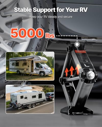 VEVOR RV Wohnwagen Scherenwagenheber Wagenheber (2268 kg belastbar) mit Kurbel & Sockel & Blase Ebenen (2 Stk.) Stabilisator Nivellierung 103-595 mm Hubhöhe Stabilisatorwagenheber