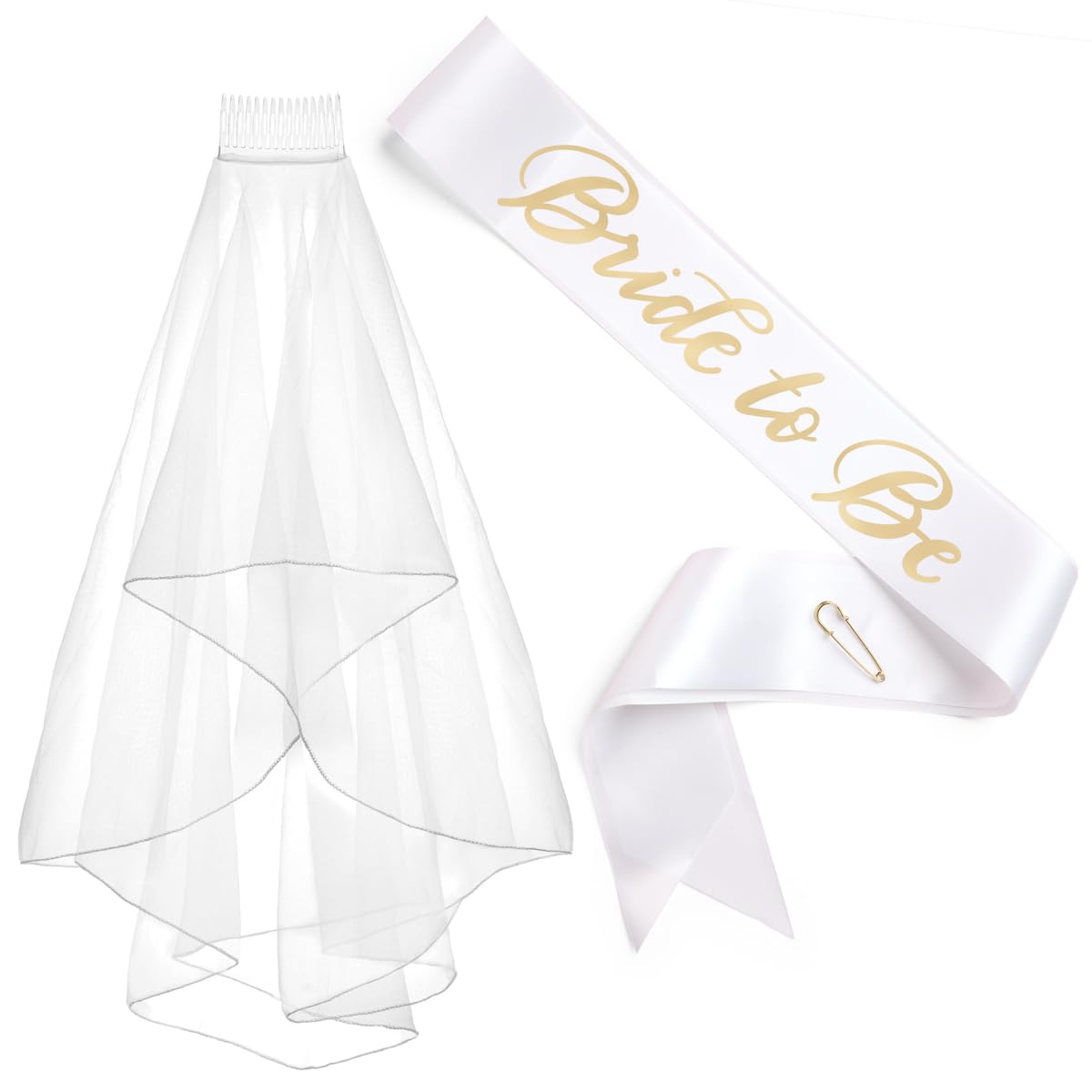 White satin sash and veil set | Mubboo