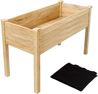 VINGLI Heavy Duty Raised Garden Bed with Bed Liner, Wood Elevated Planter with Legs for Vegetables Fruits Potato Onion Flower, Outdoor Sturdy Long Lasting Planter Box Kit (Elevated Without Wheels)