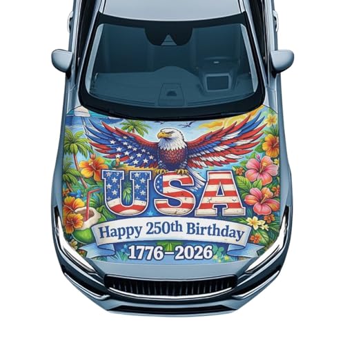 Image of God Bless the USA Car Hood Cover Polyester Elastic Fabrics Washable Suitable for Large SUV and Pickup Trucks 39x59in