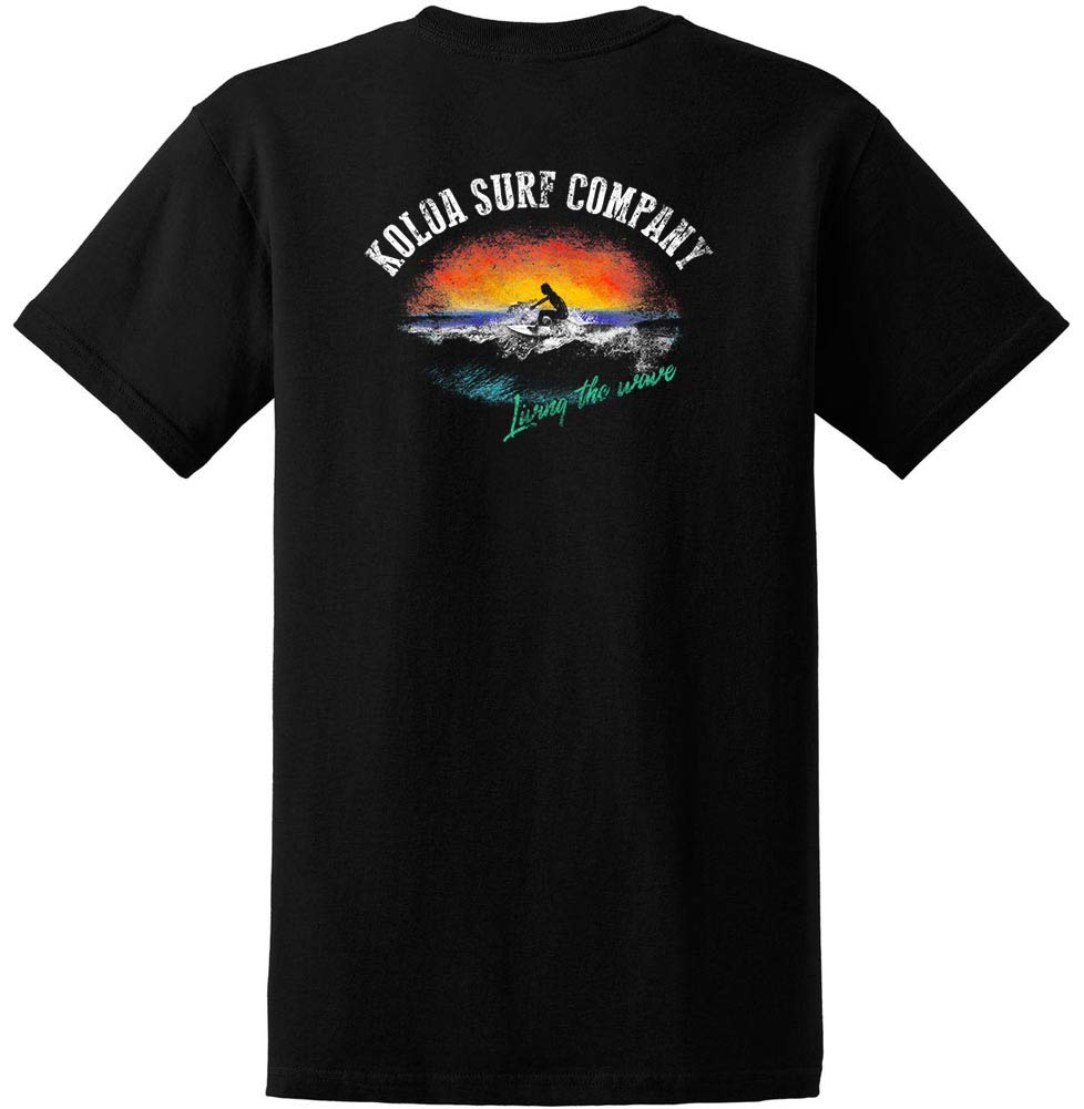 Koloa Surf Company - Mens Surfer at Sunset Logo Heavy Cotton T-Shirt-Tall-XLT-Black