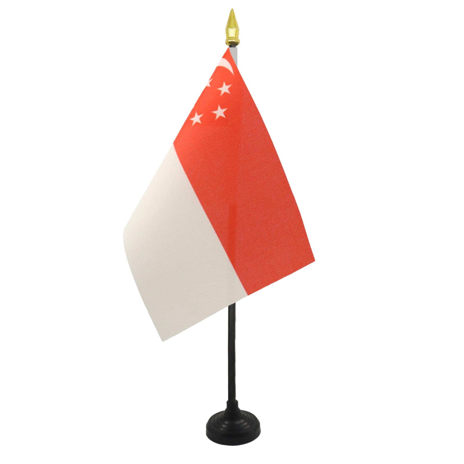 AZ FLAG - Singapore Table Flag 4'' x 6'' - Singaporean Mini Desk Flag 100% Polyester 15 x 10 cm - Office Mini Banner with 10'' Pole - Golden Spear