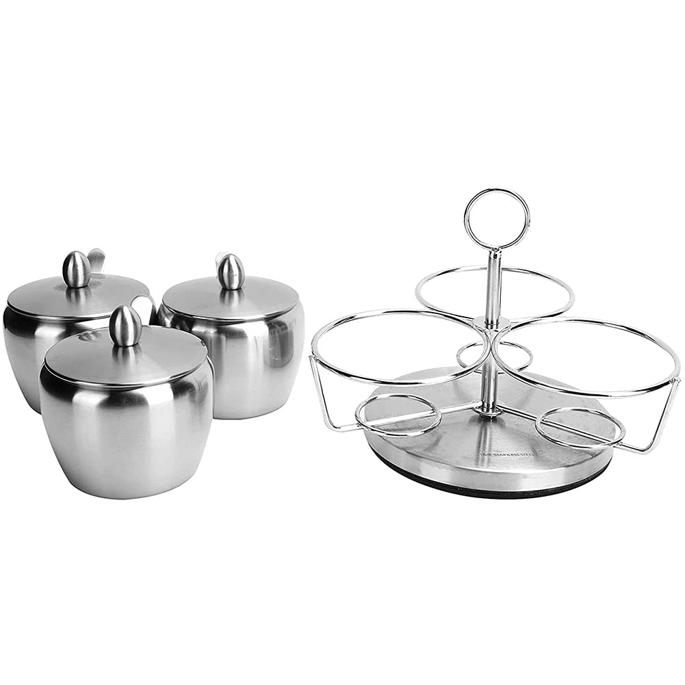 La Olla de condimento giratoria Creativa, se Pueden Colgar 3 latas de Acero Inoxidable, contenedor de azúcar de Sal de condimento con una Cuchara de Tapa de Almacenamiento Giratorio