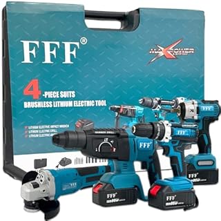 Kit de Bricolage Professionnel 4 en 1 avec Perceuse et Visseuse Sans Fil, Perceuse à Percussion Sans Fil, Meuleuse d'Angle Sans Fil, Marteau Perforateur et Perceuse à Percussion 68 V