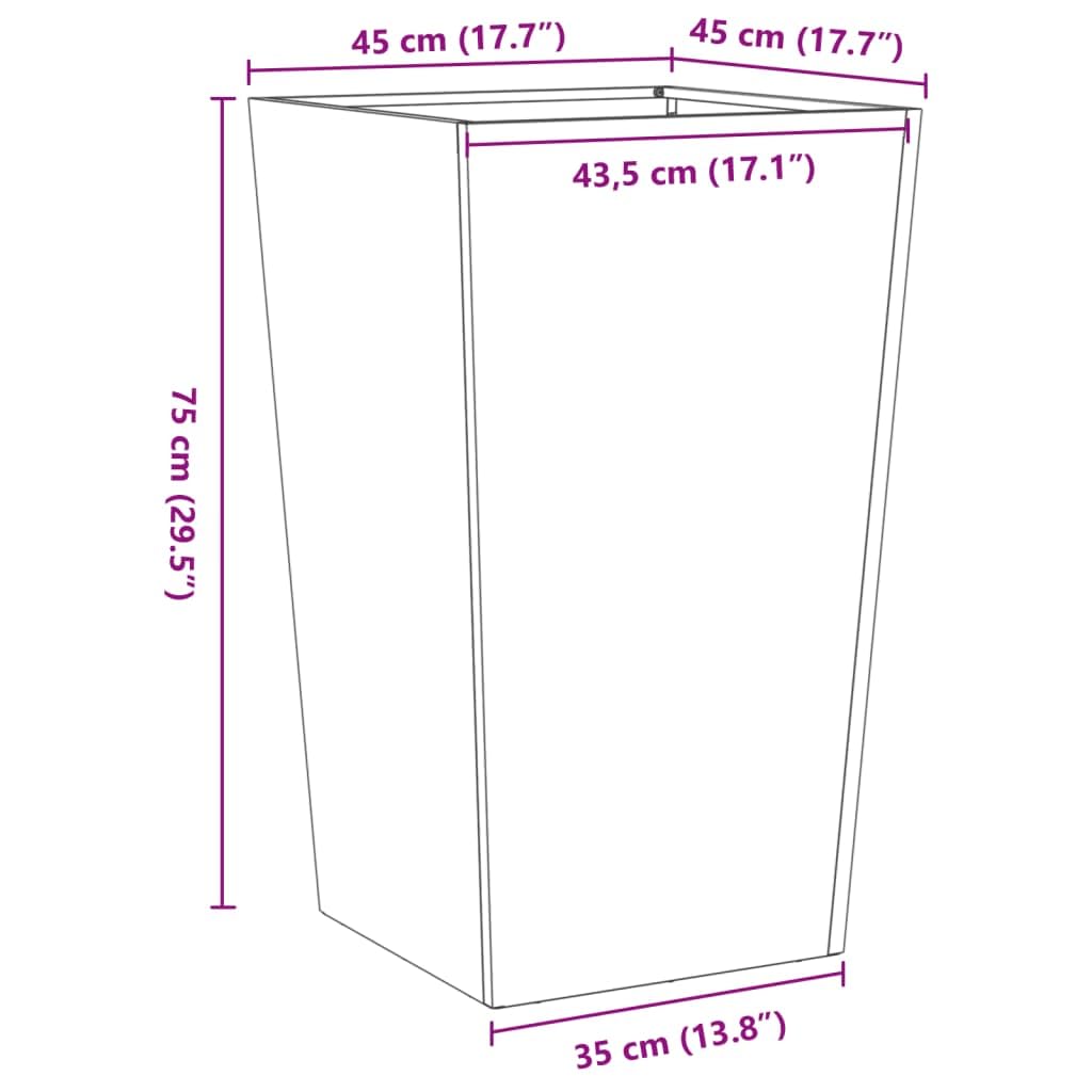 vidaXL Donice ogrodowe, oliwkowozielone, 2 szt., 45x45x75 cm, stalowe, doniczka, doniczka ogrodowa, donica tarasowa, wysoka donica, donica balkonowa