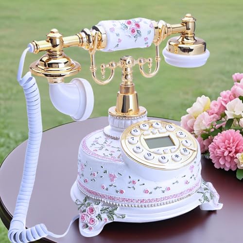 Image of TelPal Home Telephone White Floral Home Phones Decorative Modern Landline Telephones Desktop Phone for Home Office Decor