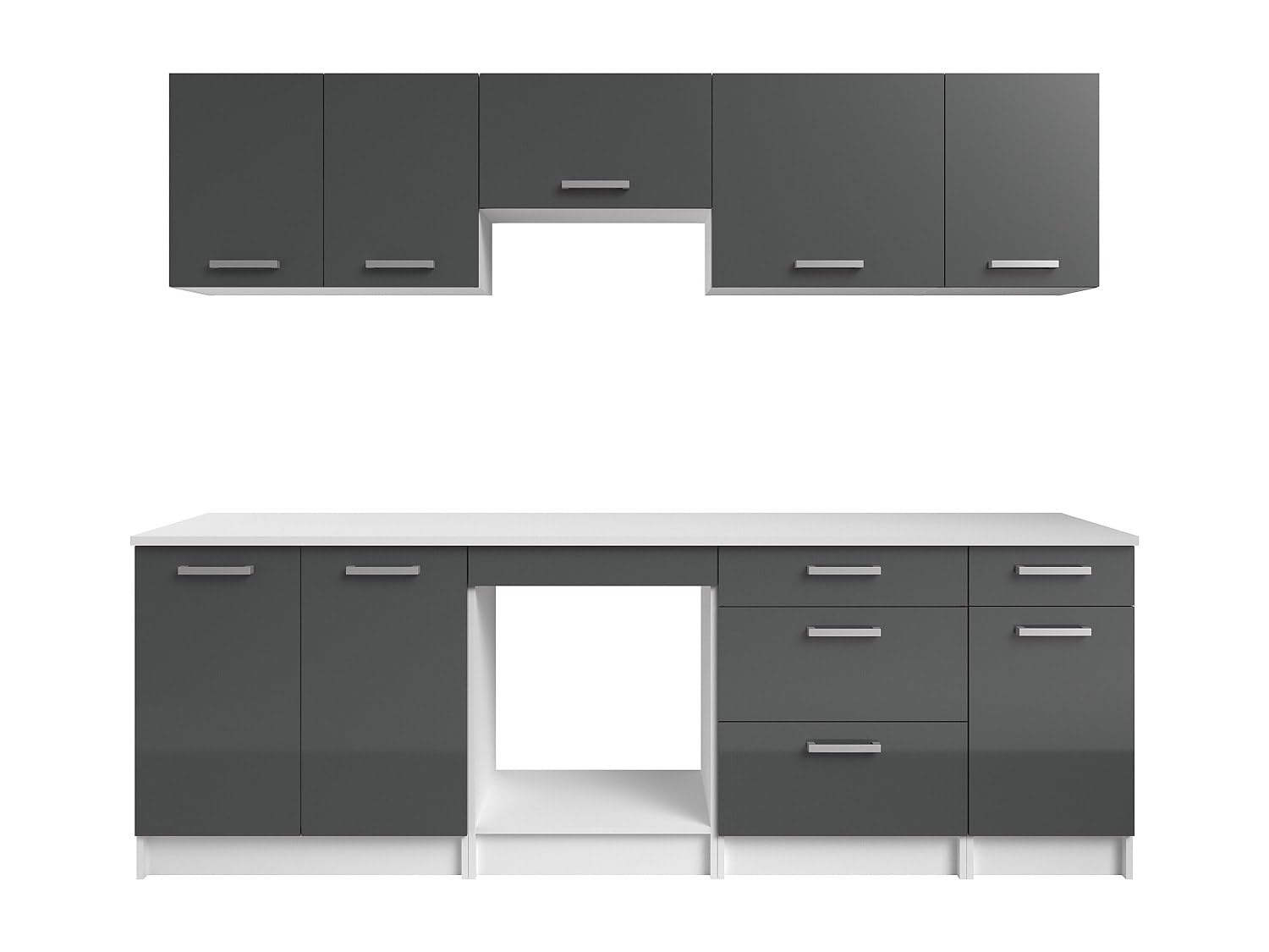 Vente-​unique - Cuisine compléte - avec Plan de Travail 240 cm - Gris Brillant et Blanc - TRATTORIA