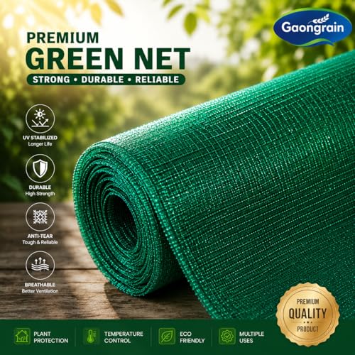 Image of Multipurpose Shade Net /Green Net - 90% Sunblock (10 ft x 30 ft) | UV Stabilized & Heavy Duty | Ideal for Terrace, Lawn, Balcony & Greenhouse - Beige Color (1, Green, 10ft x 30ft)