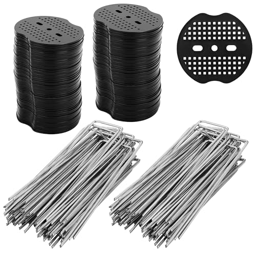 100 Pièces Piquets de Jardin avec 100 Rondelles,Garden Pegs Piquets de Fixation en Acier Galvanisé pour Le Jardin, Le Paillis et Le Gazon Artificiel,Fixation des tuyaux,150x40mm Ø 2.5mm