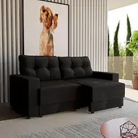 Sofá 3 Lugares Retrátil Lubeck Suede Preto 180 cm