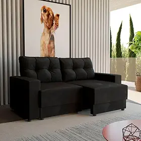 Sofá 3 Lugares Retrátil Lubeck Suede Preto 180 cm
