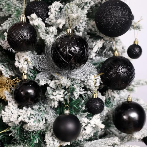 SZVRL Christmas Balls Ornaments -36pcs Shatterproof Christmas Tree Decorations with Hanging Loops for Xmas Tree, Holiday Party, Wedding & Indoor Home Decor,6 Styles in 3 Sizes (Black) - image 6