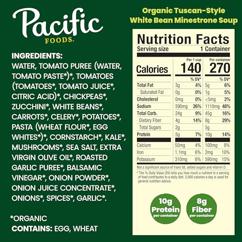 Image of Pacific Foods Organic Tuscan-Style White Bean Minestrone Soup, 16.3 oz Can (Pack of 4)