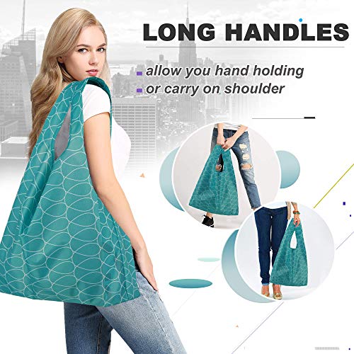 Beegreen 6 Packs Geometry Stripe Reusable Grocery Bags Reusable Shopping Bags For Groceries Foldable Washable Nylon X-Large Grocery Tote Bags For Women Men Christmas #TOP6