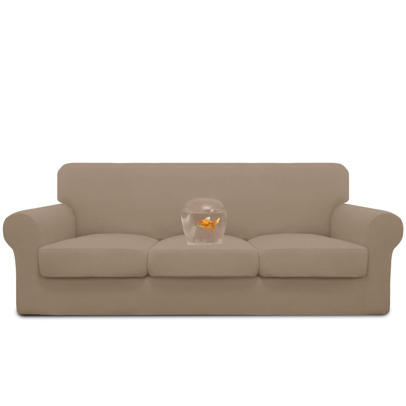 Easy-Going Waterproof 4 Pieces Stretch Couch Cover for 3 Cushion Camel