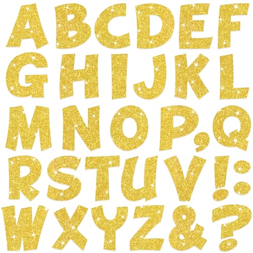 132Pcs Gold Letter Stickers Glitter Bulletin Board Letters 2.5Inch 12 Sheets Large Alphabet Stickers Self Adhesive Vinyl Poster Boards Letters for Mailbox Classroom Home Party Deco(12 Gold 2.5 Inch)