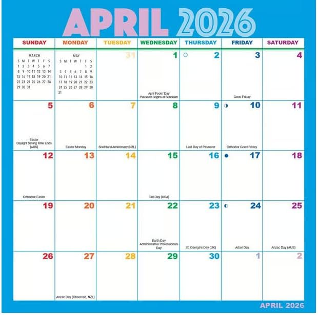 Magic Grip Calendar Magic Grip Rainbow Monthly 16 Month Wall Calendar, 2026 WALL Calendar RAINBOW, 10.1 inches X 10 inches