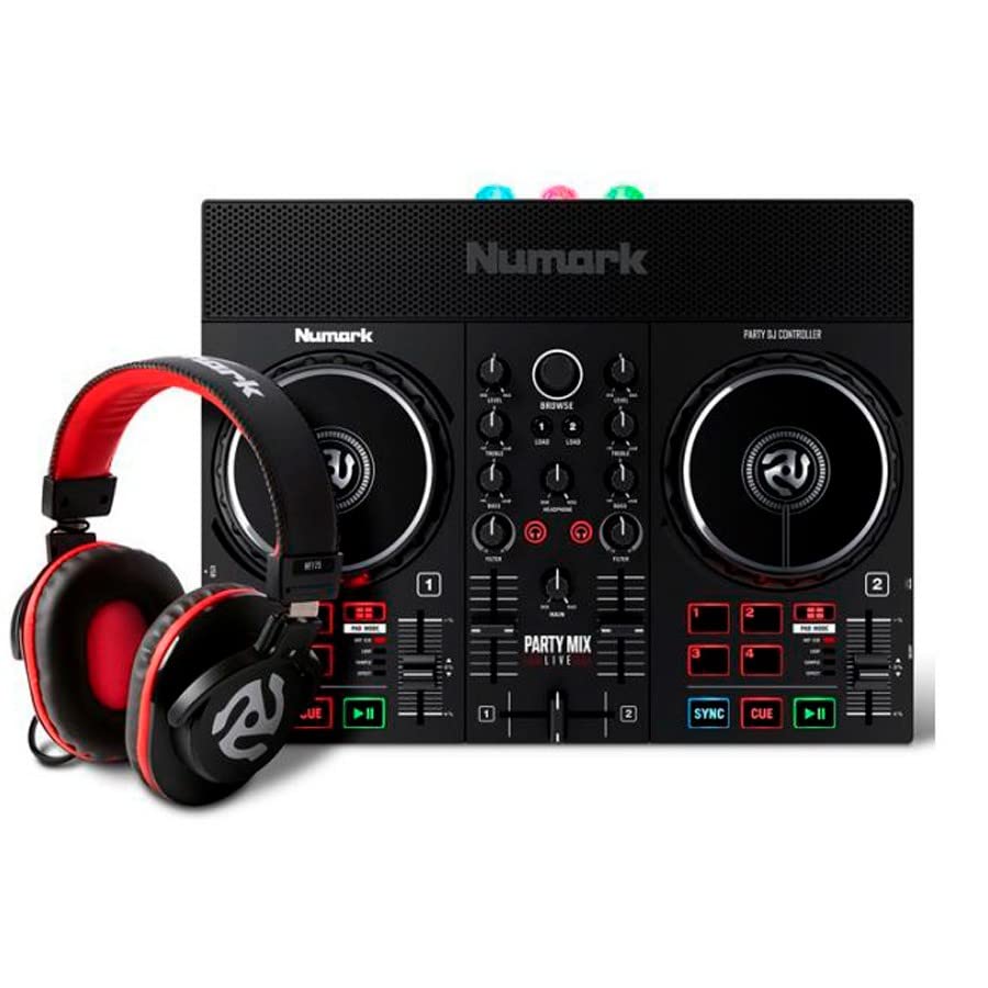Numark Party Mix Live Bundle Controlador DJ con Interface de Audio, Show de Iluminación LED y...