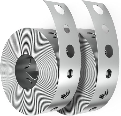2 Pack Galvanized Metal Pipe Strap 3/4-Inch x 10ft Heavy Duty, 24 Gauge Silver Powder Coated Steel Strapping with 0.19